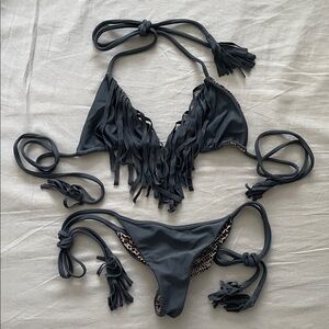 Acacia Swimwear Charcoal Fringe Bikini Set